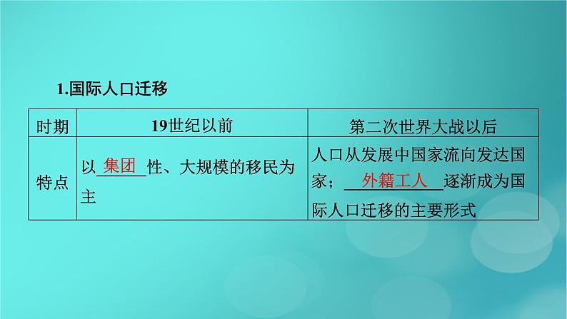 新高考适用2024版高考地理一轮总复习第2部分人文地理第1章人口第2讲人口迁移考点2人口迁移的时空特点及影响课件05