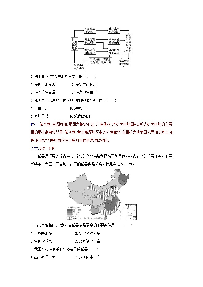 新教材2023高中地理第二章资源安全与国家安全第三节中国的耕地资源与粮食安全同步测试新人教版选择性必修3第2页