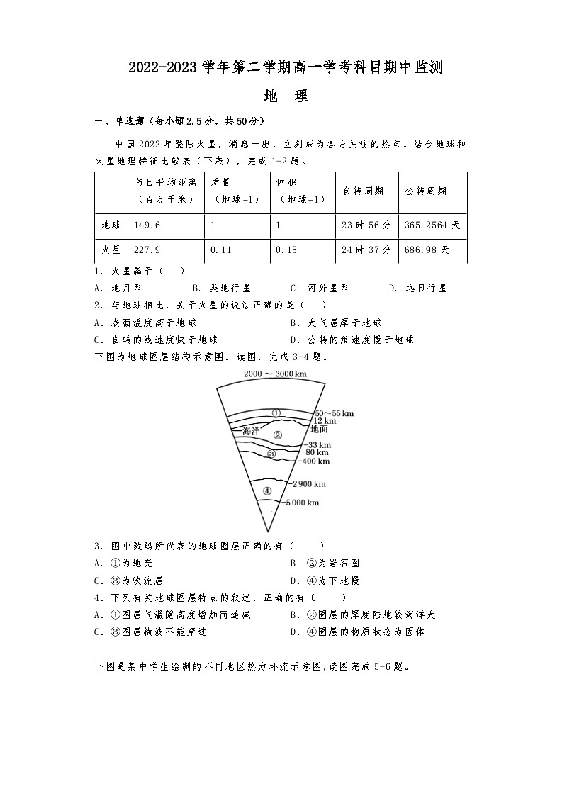 湖南省株洲市第二中学2022-2023学年高一下学期学考科目期中监测地理试卷01