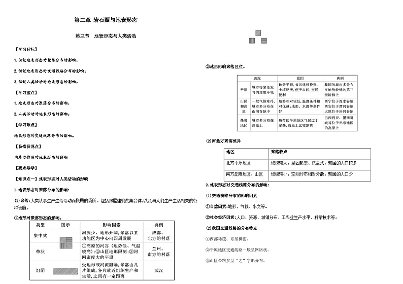 第二章 岩石圈与地表形态  第三节  地表形态与人类活动学案（教师版）第1页