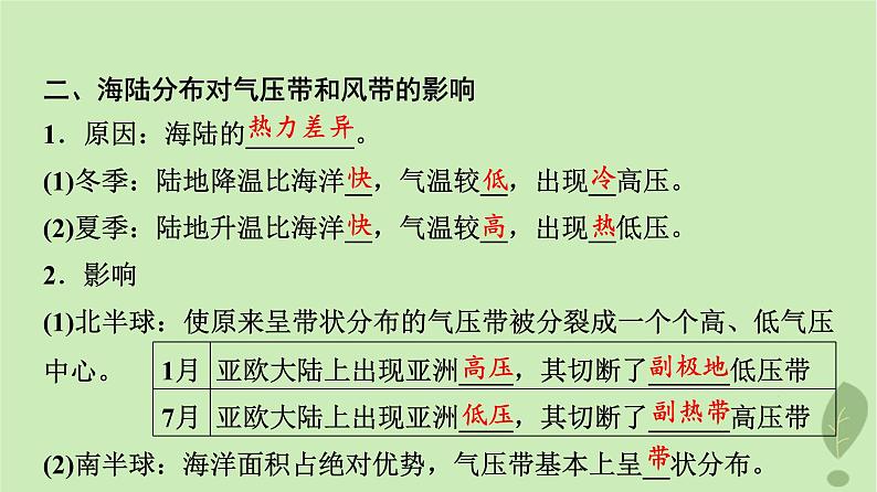 2024版高考地理一轮总复习第2章地球上的大气第4节气压带和风带课件05