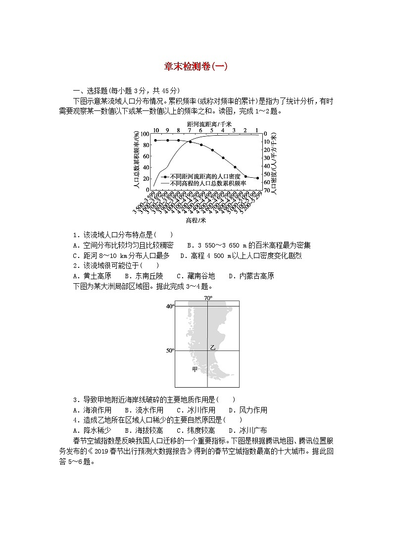 新教材2023版高中地理章末检测卷一第一章人口新人教版必修第二册01