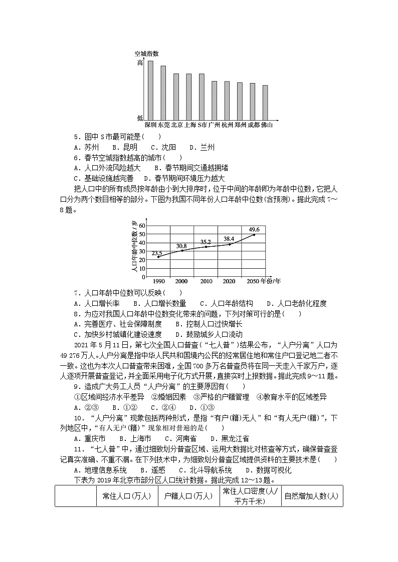 新教材2023版高中地理章末检测卷一第一章人口新人教版必修第二册02