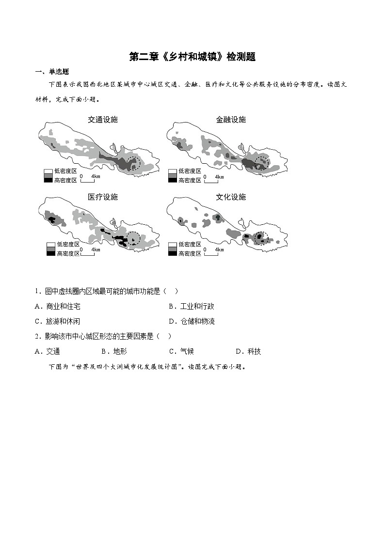 中图版2019 高中地理 必修第二册  第二章《乡村和城镇》检测题（Word版含答案）01