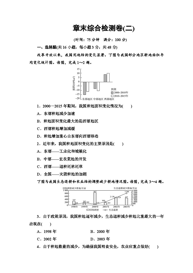 中图版  高中地理 选择性必修3 第2章 自然资源的开发利用与国家安全章末综合检测卷（Word版含答案）01