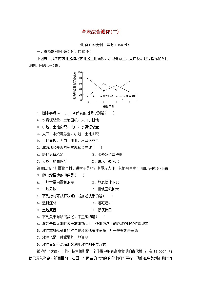 中图版 高中地理 选择性必修3 第二章自然资源的开发利用与国家安全章末综合测评（原卷版+答案版）01