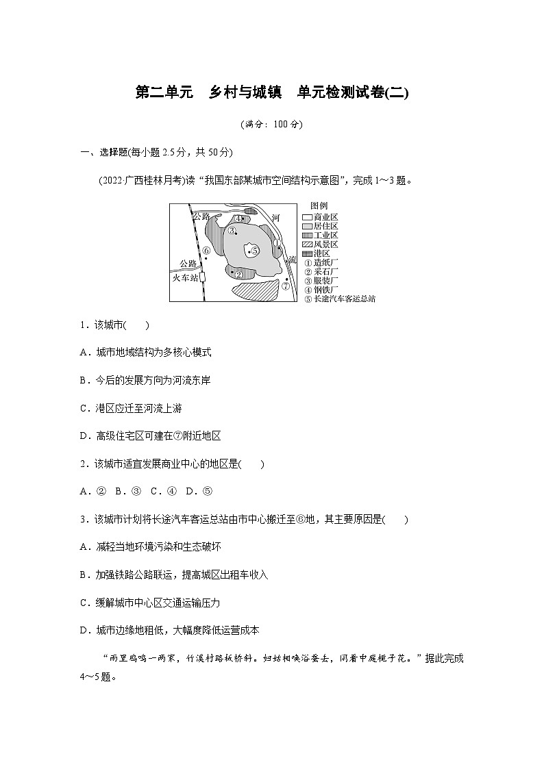 鲁教版2019 高中地理必修二 第二单元　乡村与城镇  单元检测试卷(二) （解析版）01