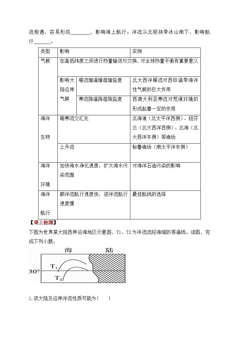 湘教版2019 高中地理 选修一 4.2 洋流 导学案（含答案）03