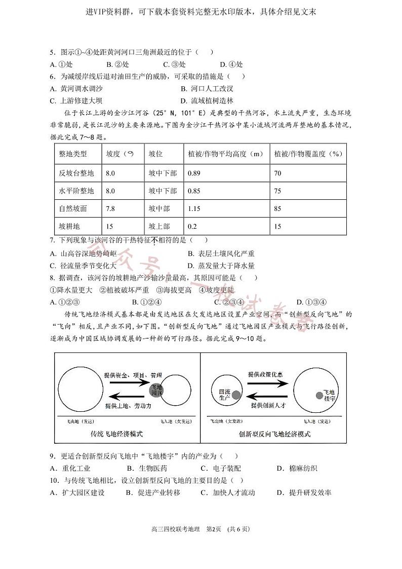 2024 届广东省四校高三第一次联考 地理第2页