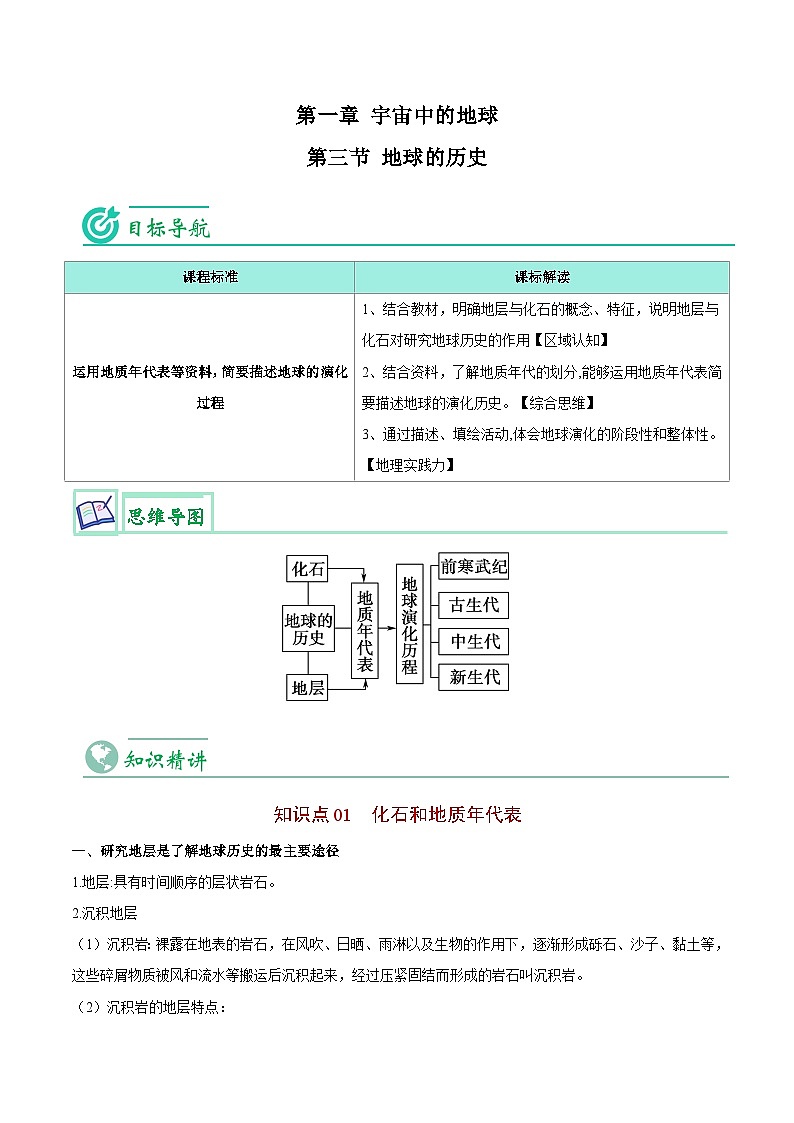 【同步讲义】高中地理（人教版2019）必修第一册--1.3《地球的历史》讲义01