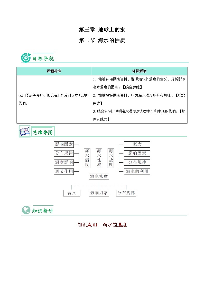 【同步讲义】高中地理（人教版2019）必修第一册--3.2《海水的性质》讲义01