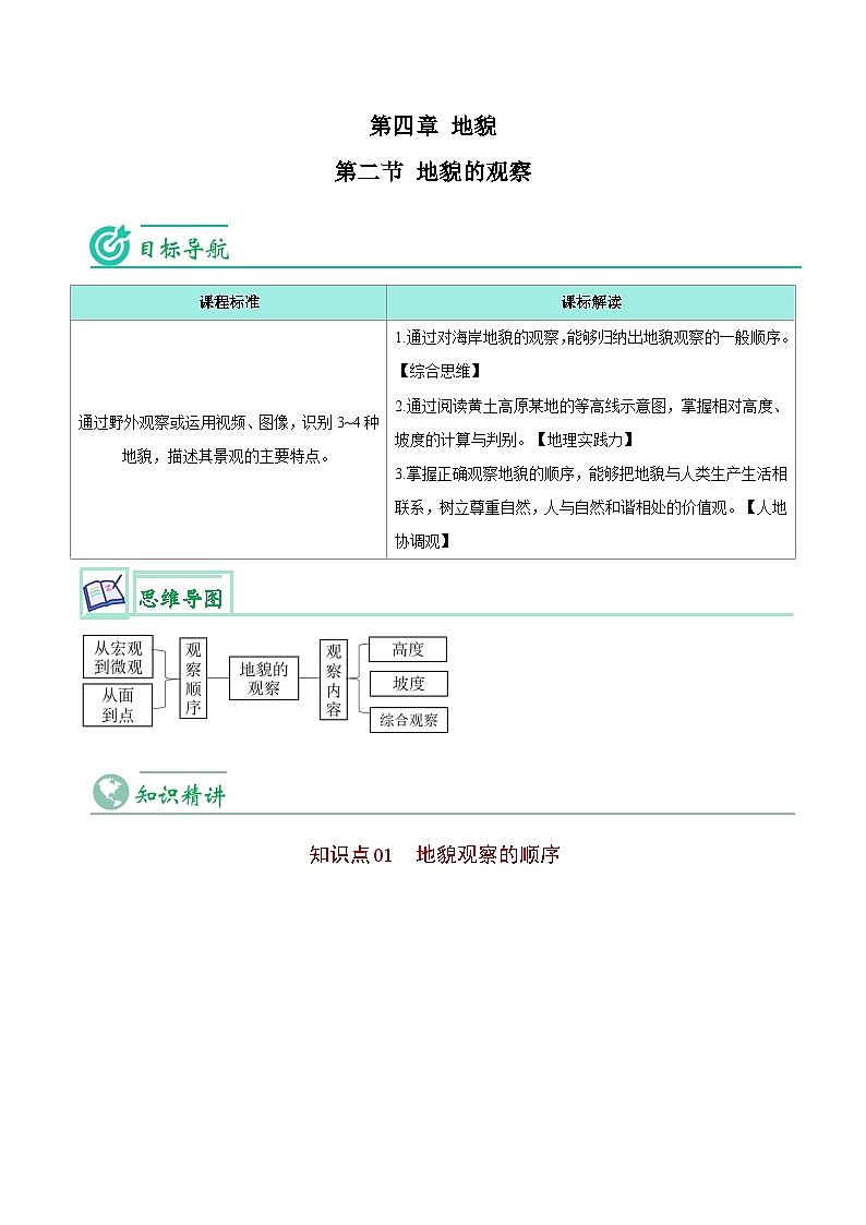 【同步讲义】高中地理（人教版2019）必修第一册--4.2《地貌的观察》讲义01