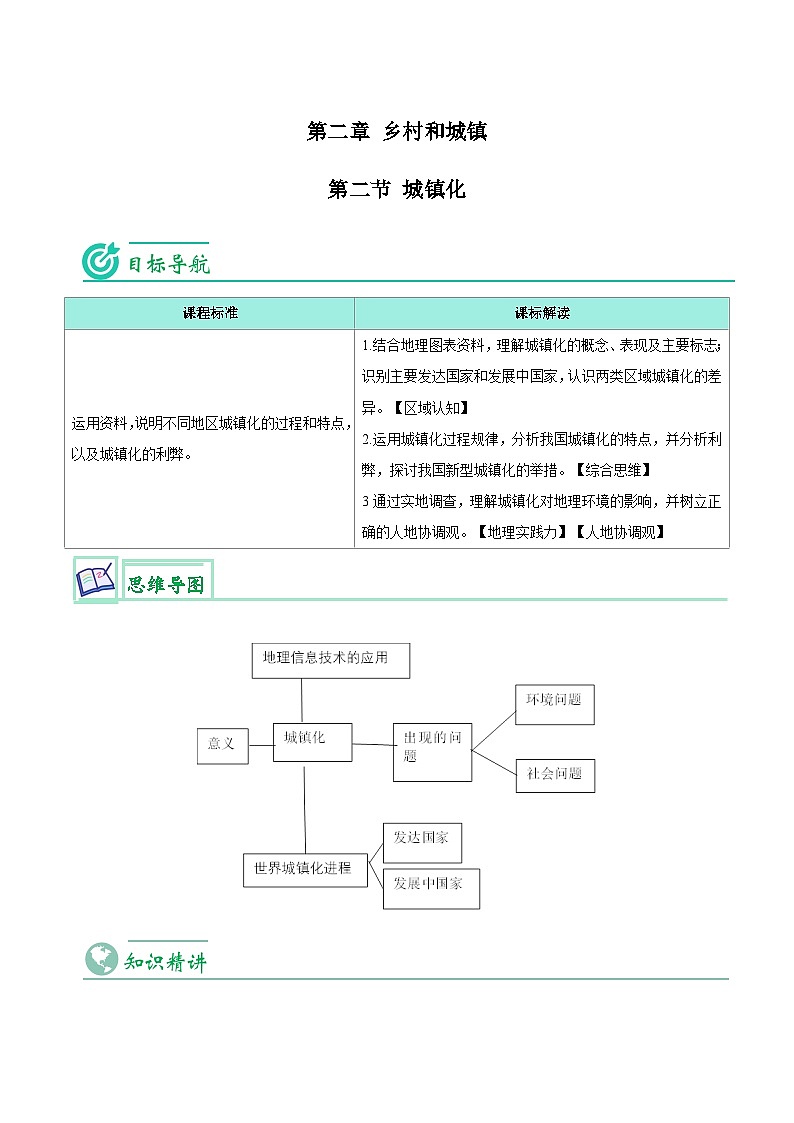 【同步讲义】高中地理（人教版2019）必修第二册--2.2《城镇化》讲义01