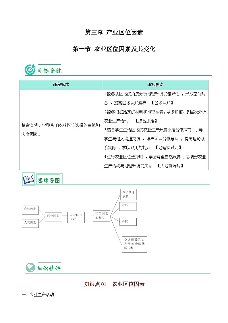 【同步讲义】高中地理（人教版2019）必修第二册--3.1《农业区位因素及其变化》讲义01