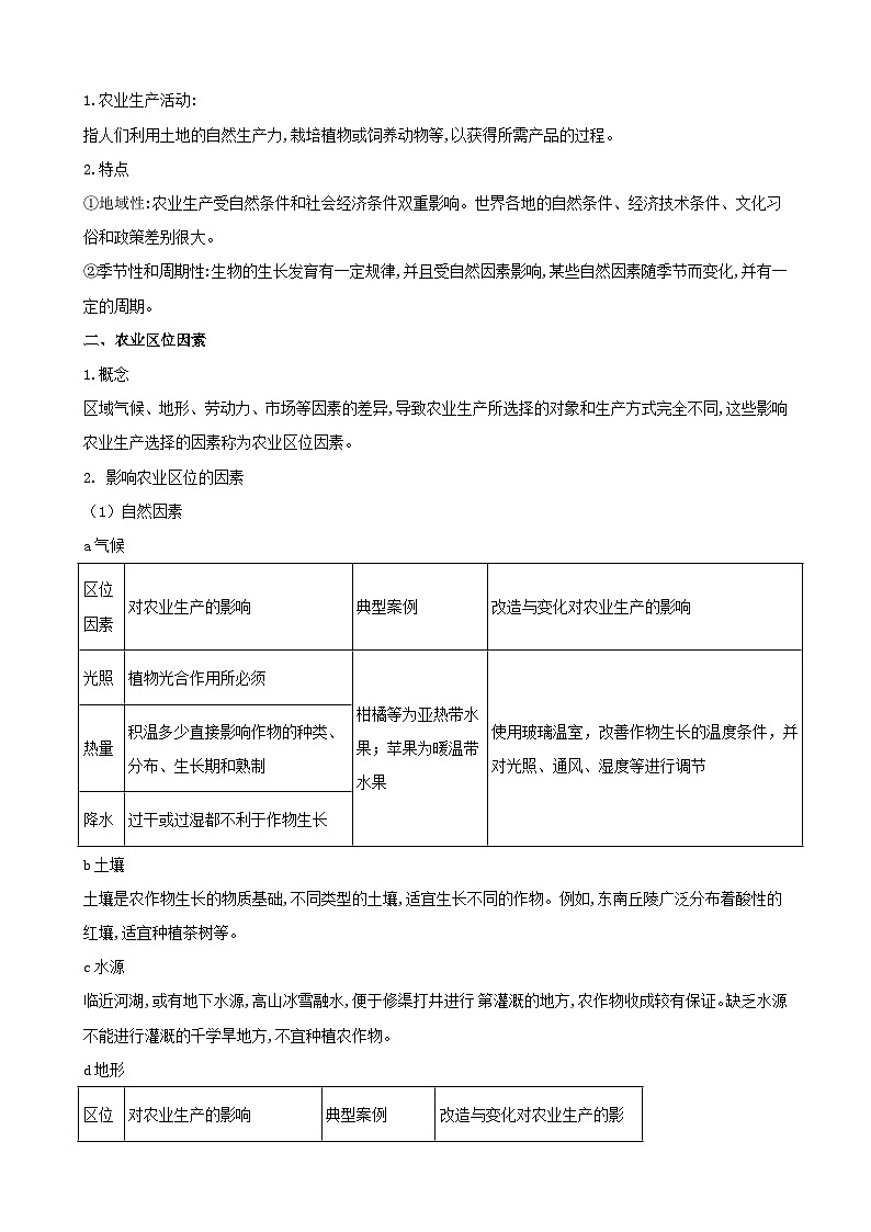 【同步讲义】高中地理（人教版2019）必修第二册--3.1《农业区位因素及其变化》讲义02