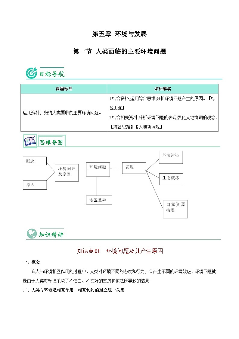 【同步讲义】高中地理（人教版2019）必修第二册--5.1《人类面临的主要环境问题》讲义01