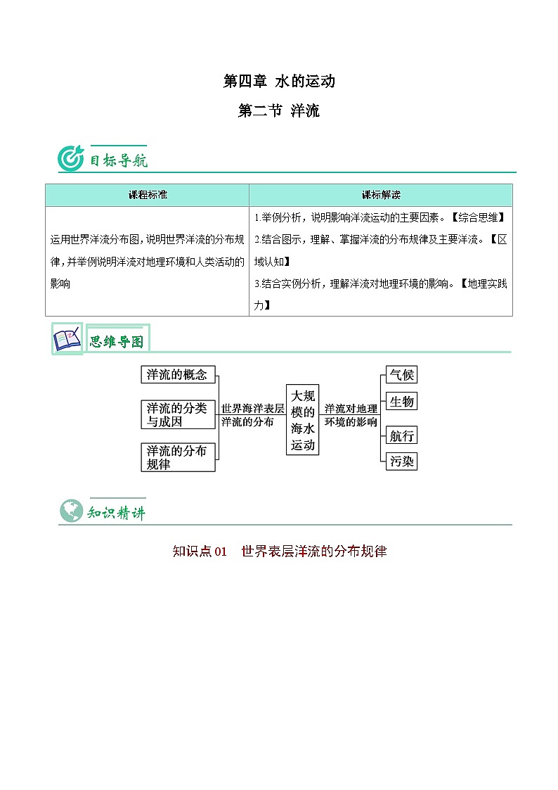 【同步讲义】高中地理（人教版2019）选修第一册--4.2《洋流》讲义01