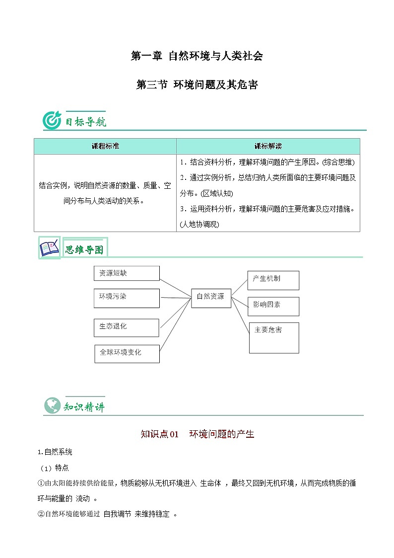 【同步讲义】高中地理（人教版2019）选修第三册--1.3《环境问题及其危害》讲义01