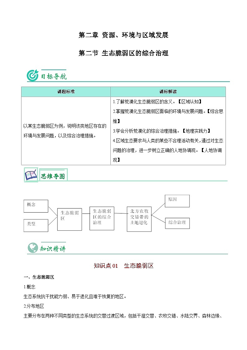 【同步讲义】高中地理（人教版2019）选修第二册--2.2《生态脆弱区的综合治理》讲义01