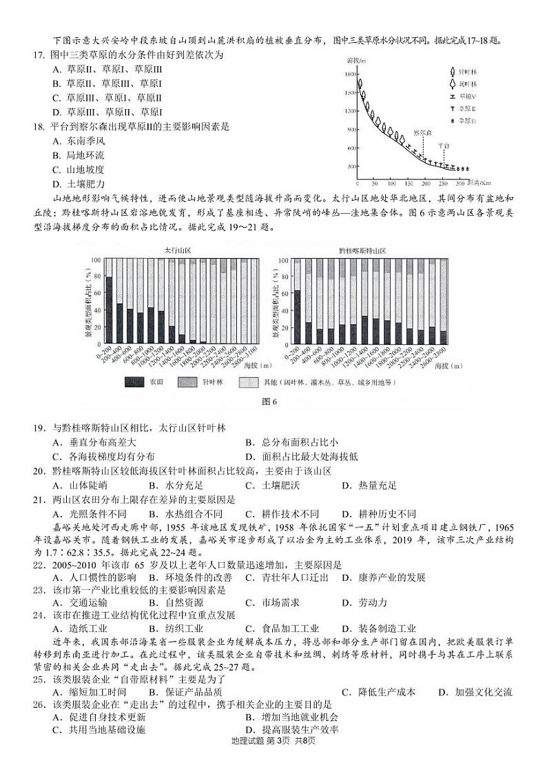 2023山东大学附中高三上学期开学摸底考试（8月）地理PDF版含解析第3页