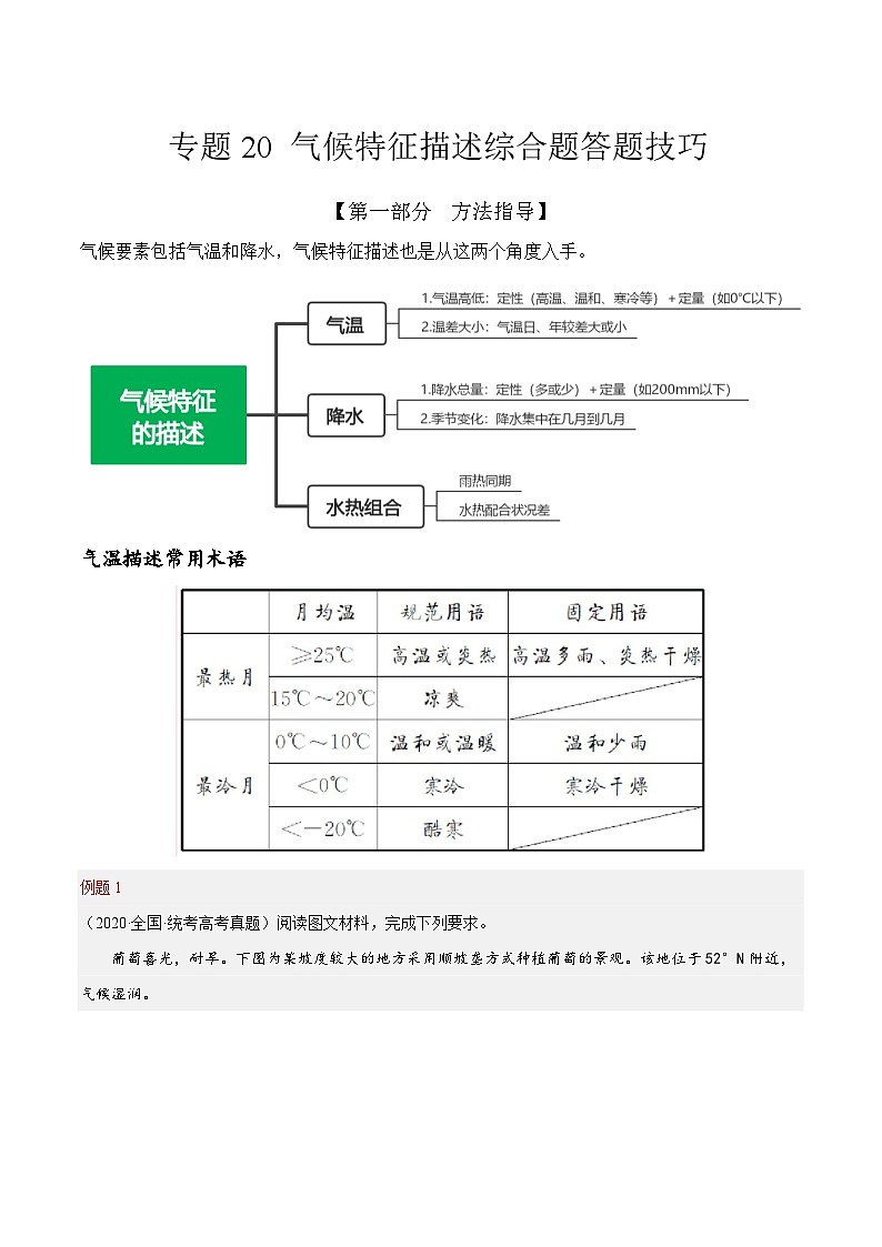 专题20  气候要素和气候特征描述综合题答题技巧  -2023年高考地理毕业班二轮热点题型归纳与变式演练 (原卷版)第1页
