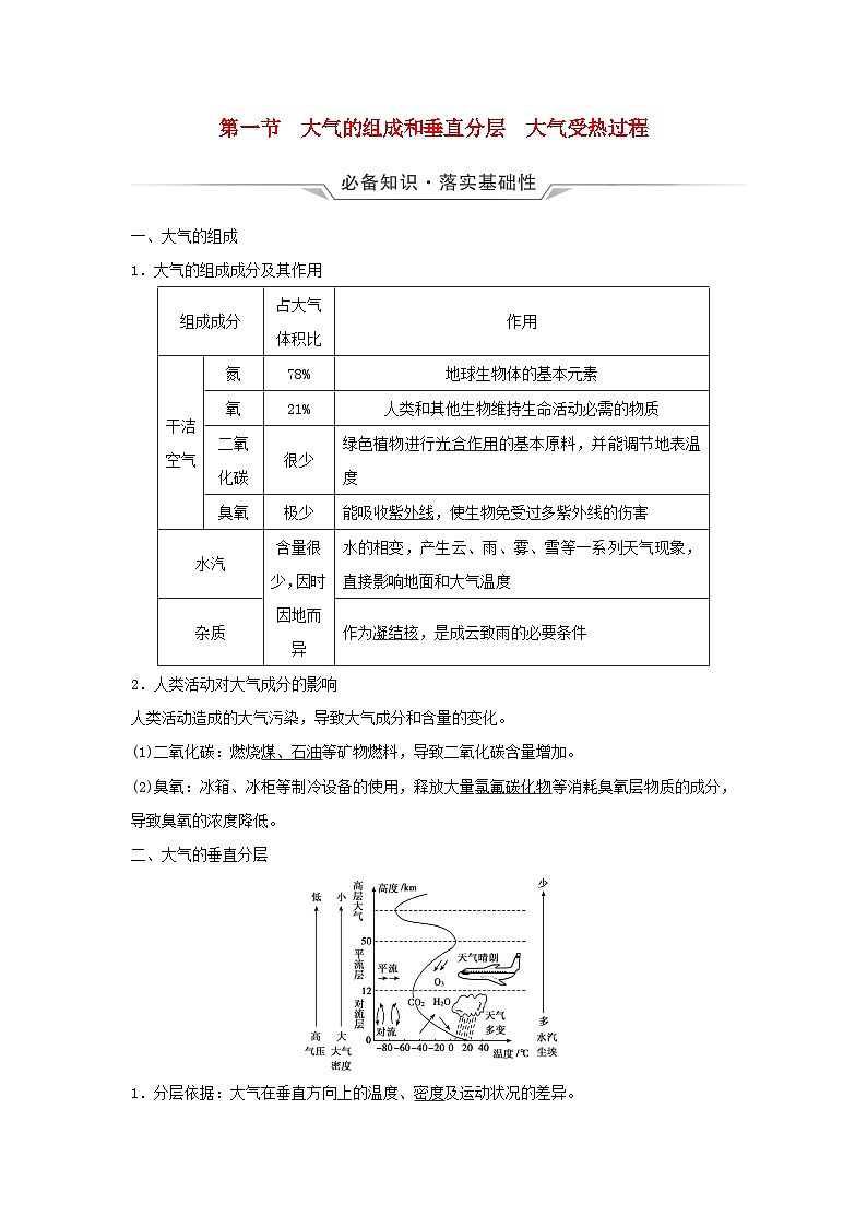 2024版高考地理一轮总复习第2章地球上的大气第1节大气的组成和垂直分层大气受热过程教师用书01