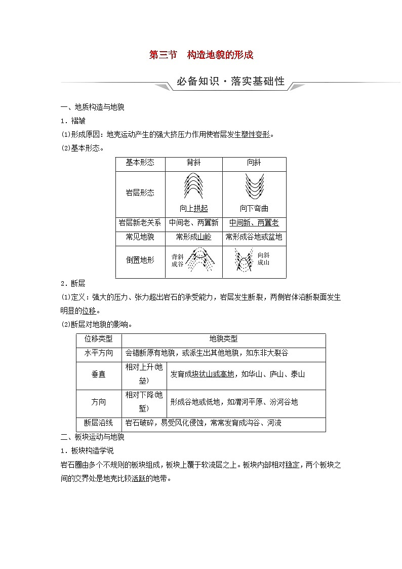 2024版高考地理一轮总复习第4章地表形态的塑造第3节构造地貌的形成教师用书第1页