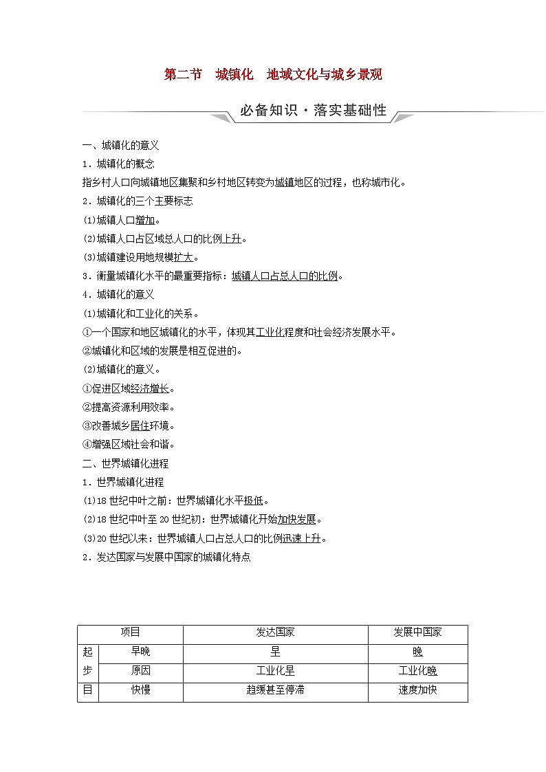 2024版高考地理一轮总复习第8章乡村和城镇第2节城镇化地域文化与城乡景观教师用书01