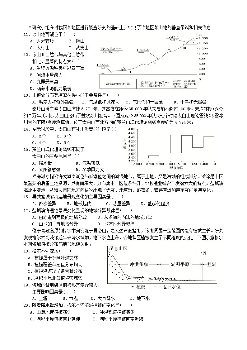 2024届高考地理一轮复习配套练习小题狂练第20讲：自然环境的地域差异性02