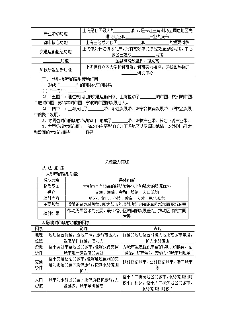 2024版新教材高考地理全程一轮总复习第三部分区域发展第十七章区域发展第73课时大都市的辐射功能__以我国上海为例学生用书湘教版第2页
