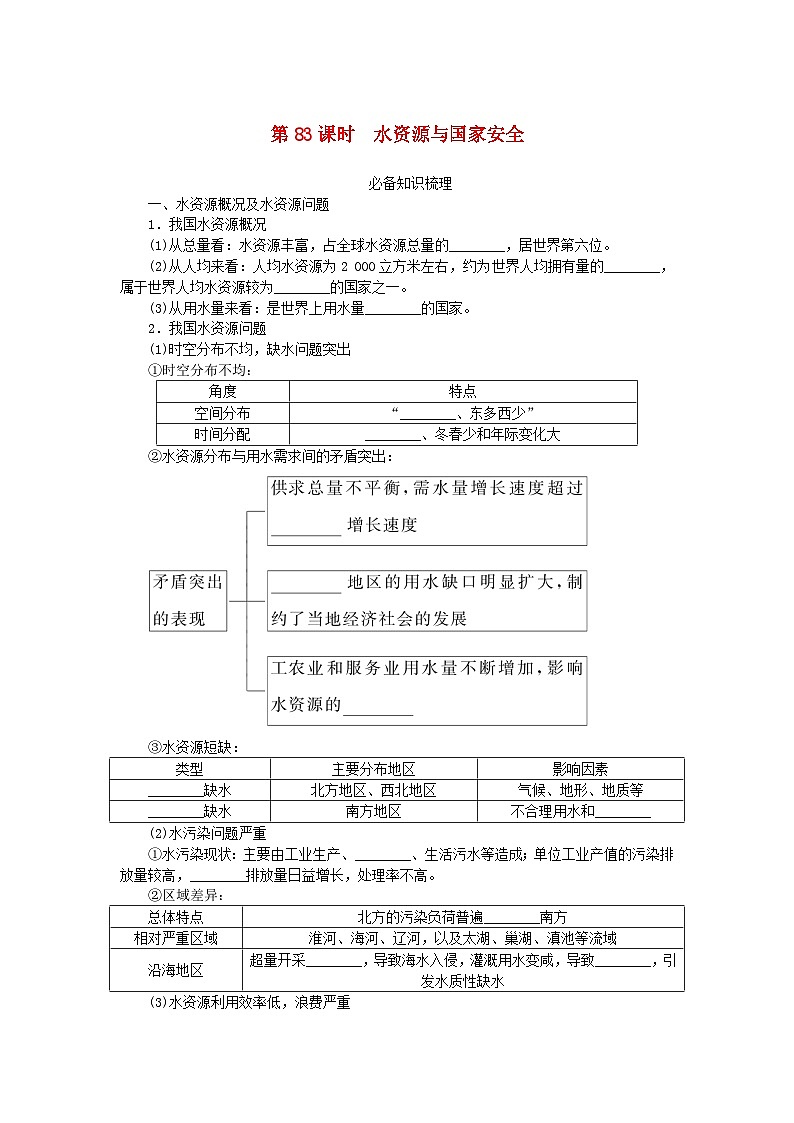 2024版新教材高考地理全程一轮总复习第四部分资源环境与国家安全第十九章自然资源与国家安全第83课时水资源与国家安全学生用书湘教版第1页