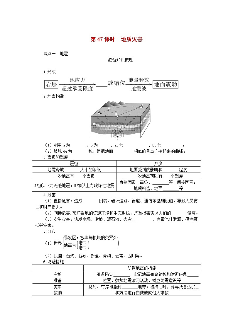2024版新教材高考地理全程一轮总复习第一部分自然地理第十章自然灾害第47课时地质灾害学生用书湘教版01