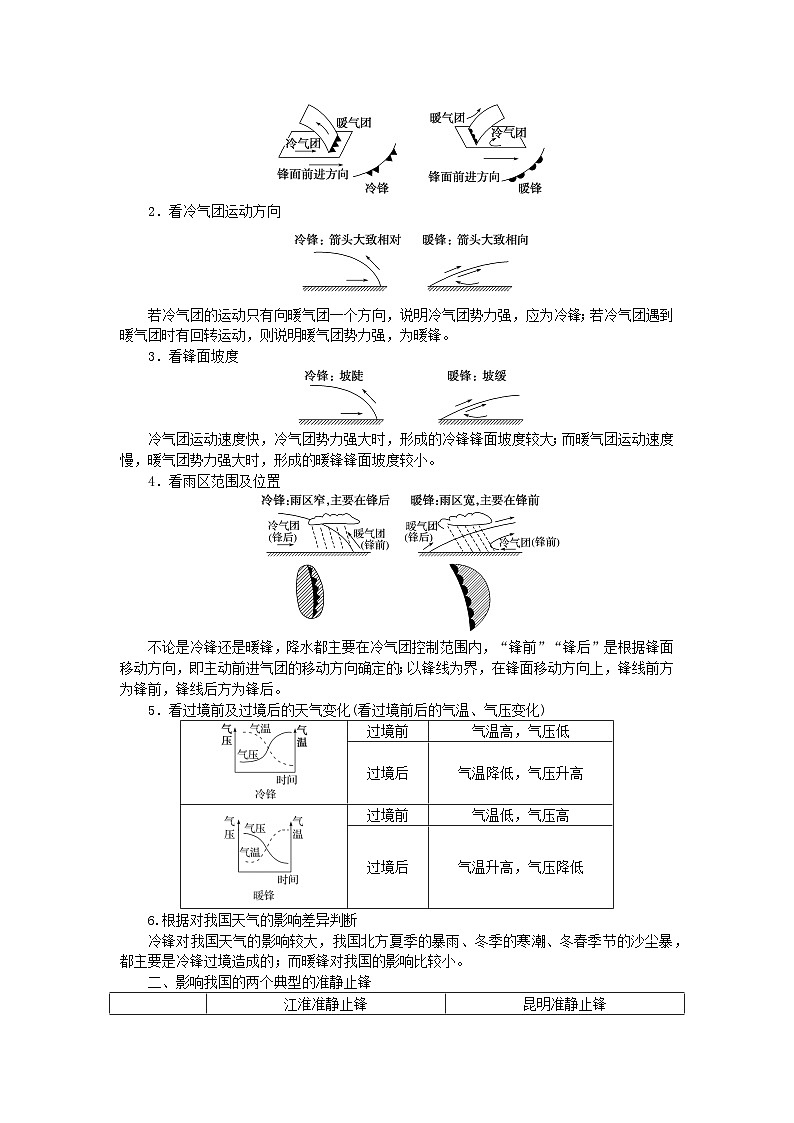 2024版新教材高考地理全程一轮总复习第一部分自然地理第七章天气系统第32课时锋与天气学生用书湘教版03