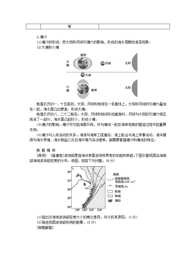 2024版新教材高考地理全程一轮总复习第一部分自然地理第八章地球上的水第37课时波浪和潮汐学生用书湘教版02