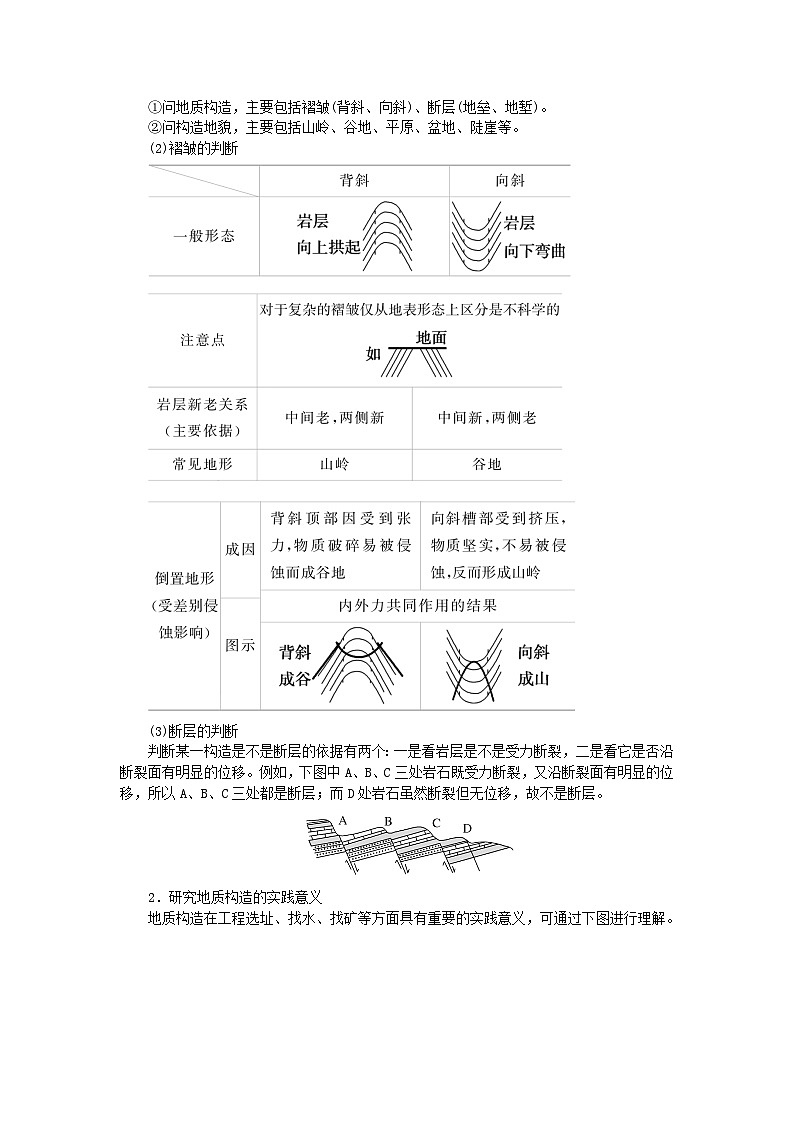 2024版新教材高考地理全程一轮总复习第一部分自然地理第四章岩石圈与地表形态第17课时地质构造与构造地貌学生用书湘教版02