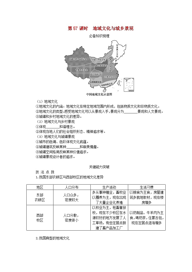 2024版新教材高考地理全程一轮总复习第二部分人文地理第十二章乡村和城镇第57课时地域文化与城乡景观学生用书新人教版第1页