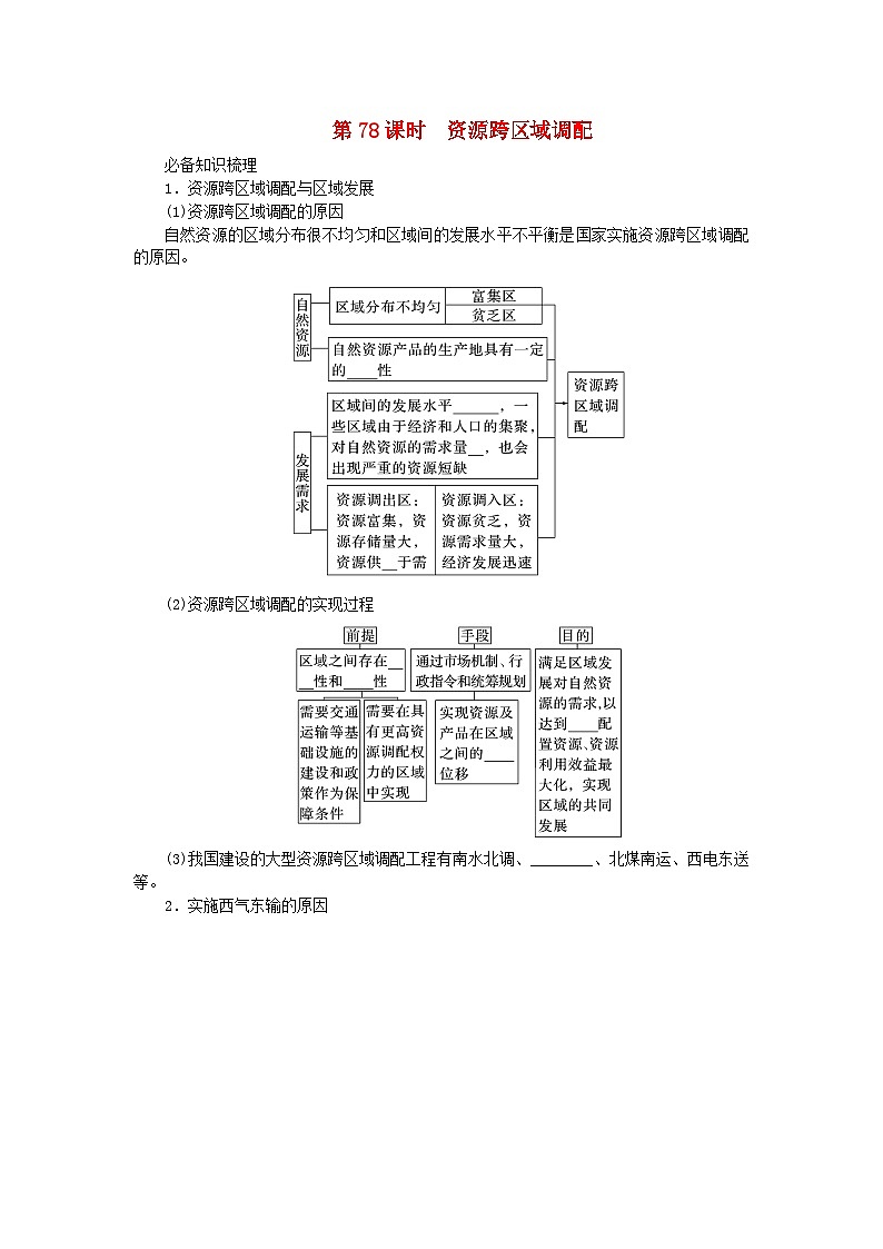 2024版新教材高考地理全程一轮总复习第三部分区域发展第十九章区际联系与区域协调发展第78课时资源跨区域调配学生用书新人教版01
