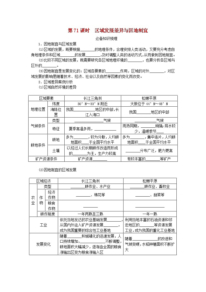2024版新教材高考地理全程一轮总复习第三部分区域发展第十六章区域与区域发展第71课时区域发展差异与因地制宜学生用书新人教版01