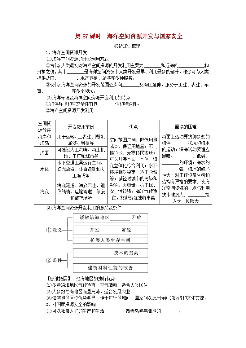 2024版新教材高考地理全程一轮总复习第四部分资源环境与国家安全第二十一章资源安全与国家安全第87课时海洋空间资源开发与国家安全学生用书新人教版第1页
