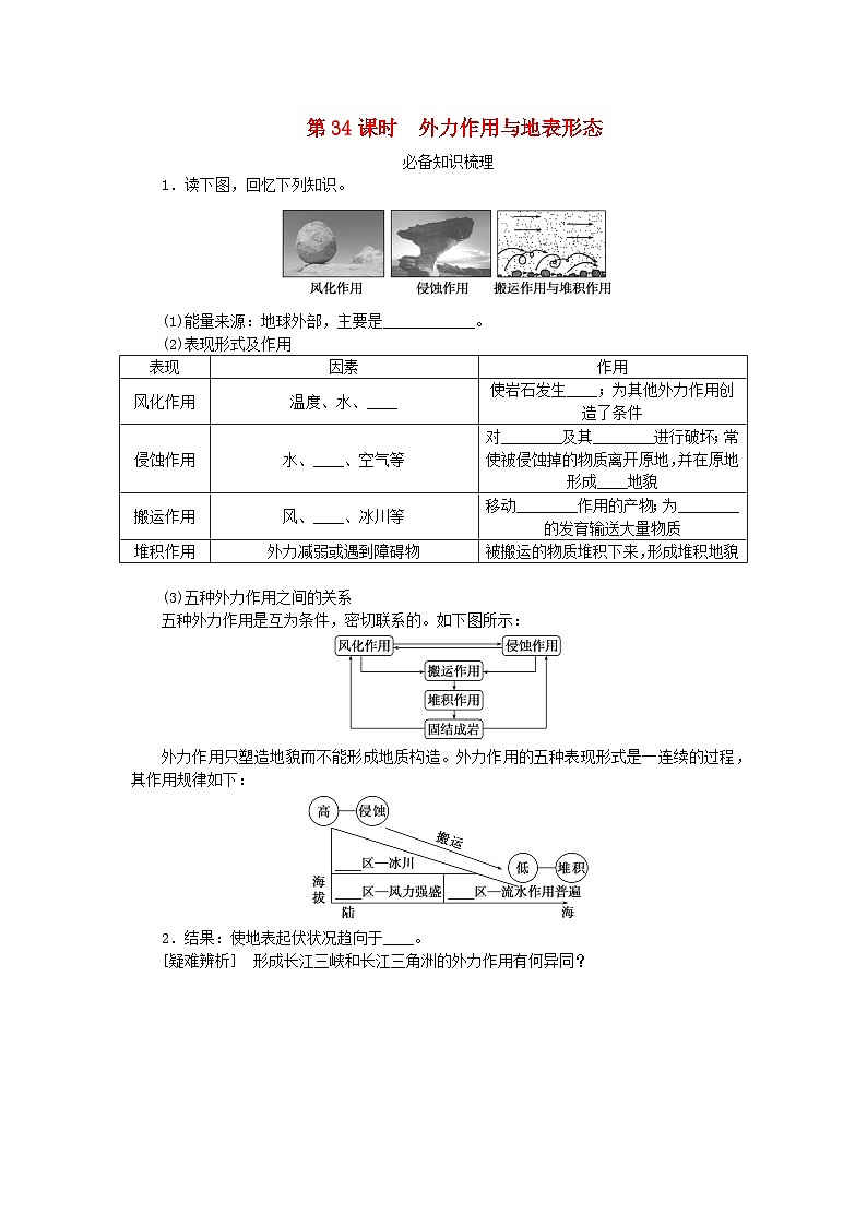 2024版新教材高考地理全程一轮总复习第一部分自然地理第八章地表形态的塑造第34课时外力作用与地表形态学生用书新人教版第1页