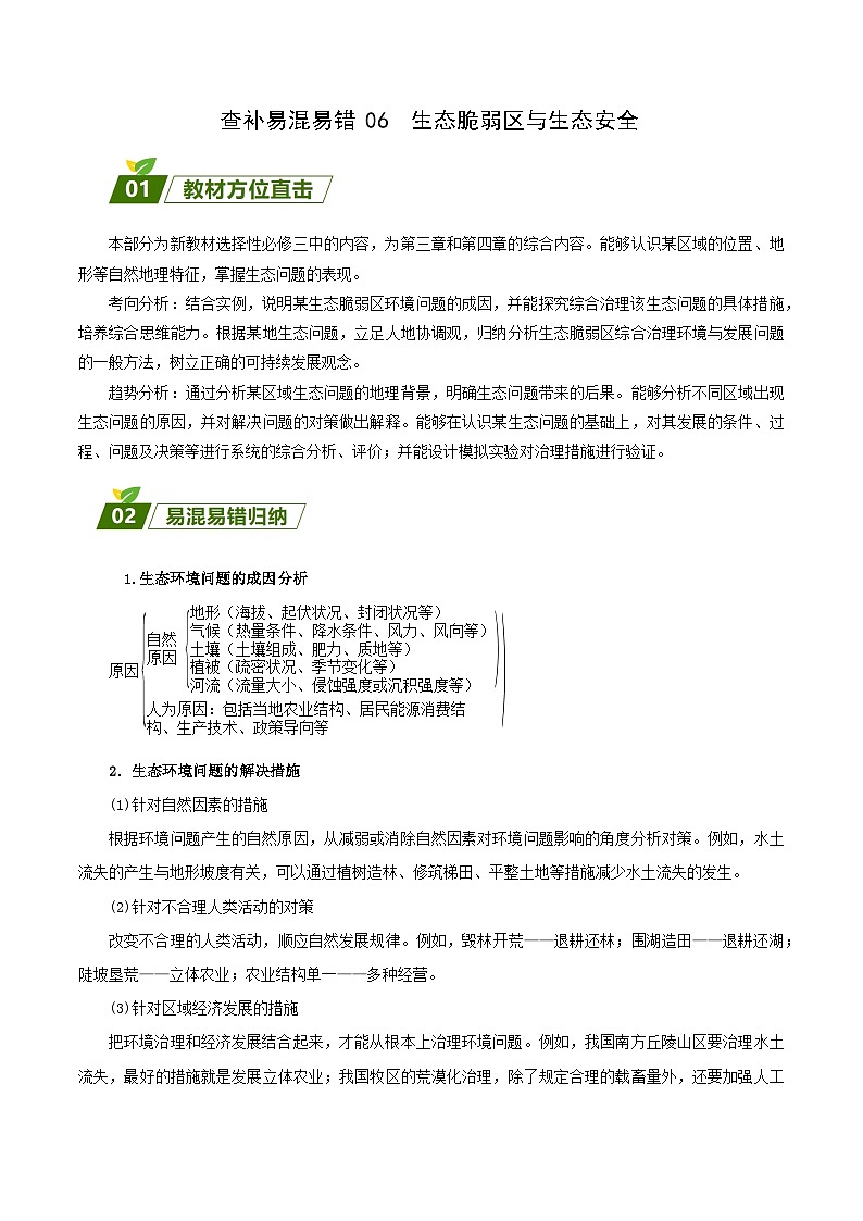 查补易混易错点06  生态脆弱区和生态安全-【查漏补缺】2023年高考地理三轮冲刺过关（新高考专用）（解析版） 试卷01