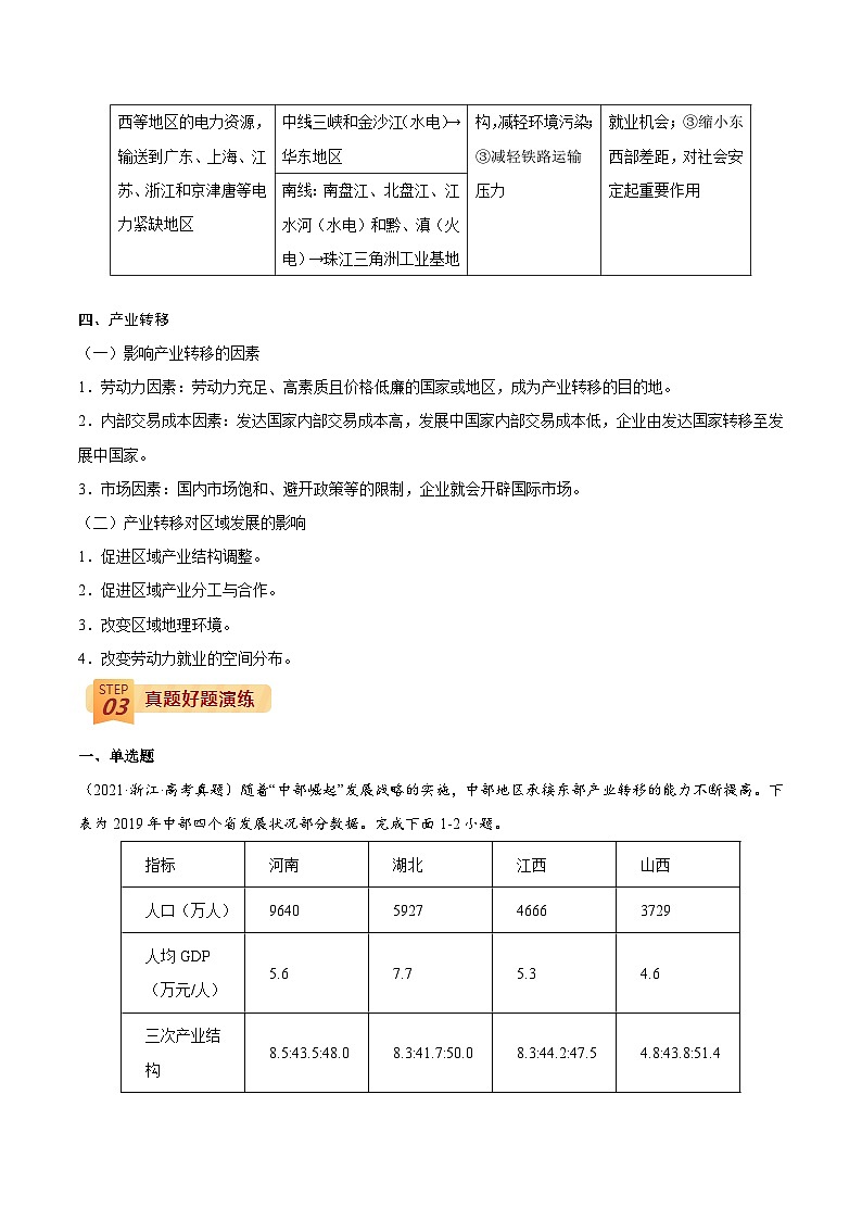 专题11  区际联系与区域协调发展-【查漏补缺】2022年高考地理三轮冲刺过关（全国通用）（解析版）03