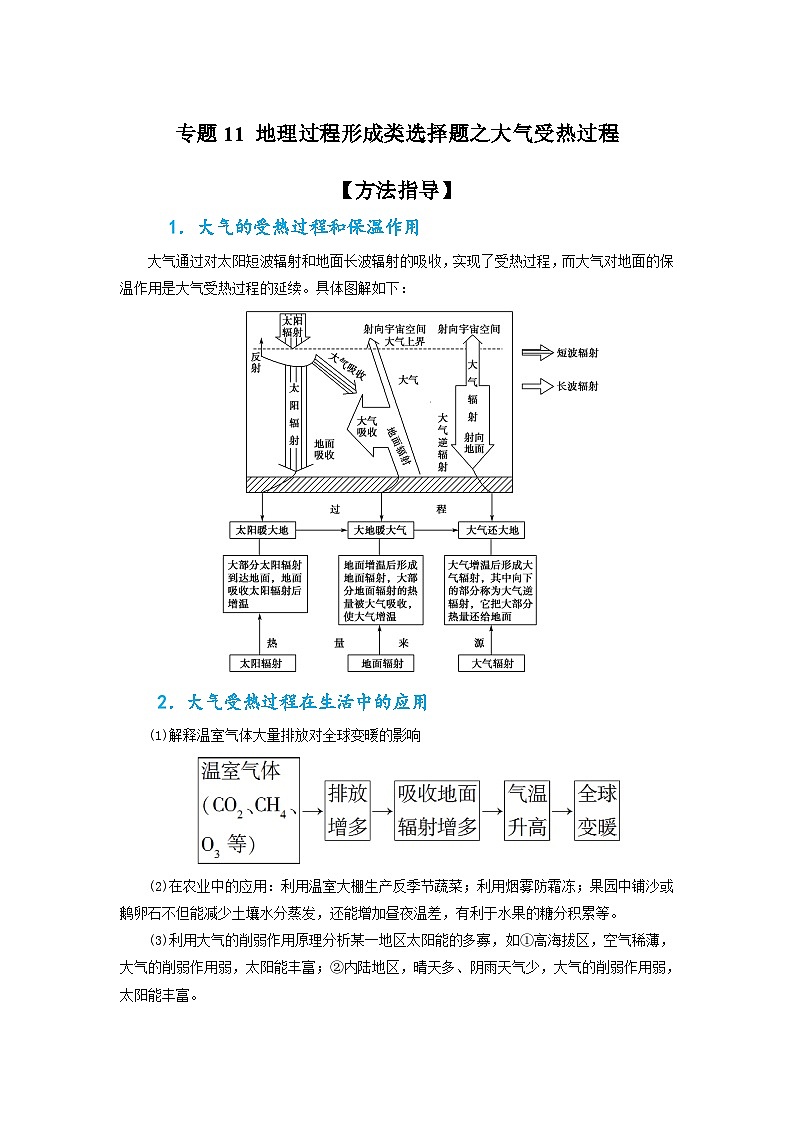 专题11 地理过程形成类选择题之大气受热过程（原卷版）-备战2021届高考地理二轮复习题型专练第1页