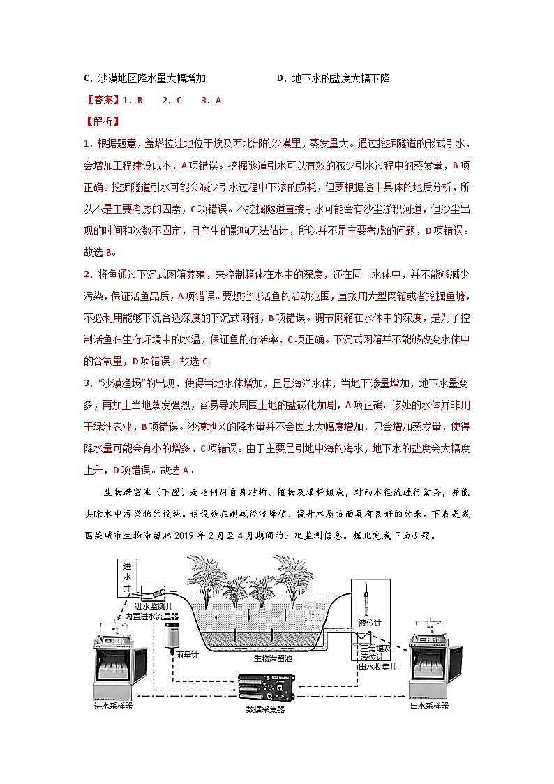 专题14 地理过程形成类选择题之水循环（解析版）-备战2021届高考地理二轮复习题型专练第3页