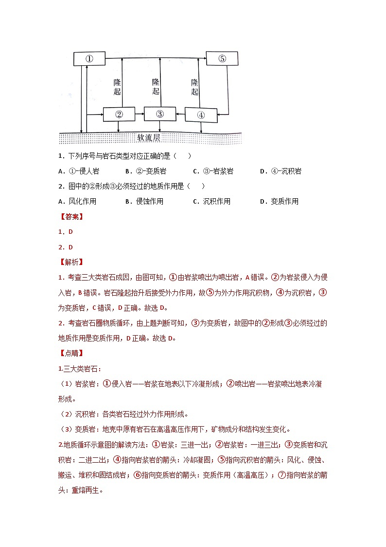 专题15 地理过程形成类选择题之岩石圈的物质循环（解析版）-备战2021届高考地理二轮复习题型专练第3页