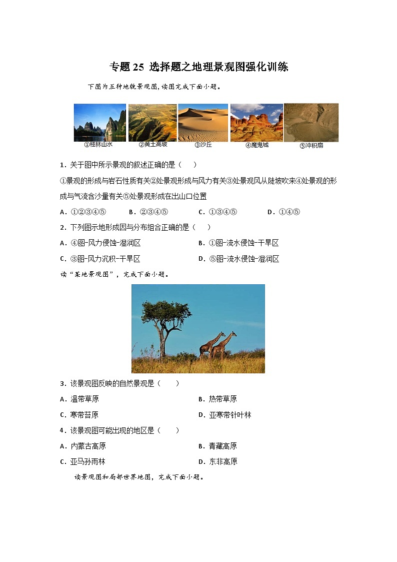 专题25 选择题之地理景观图强化训练（原卷版）-备战2021届高考地理二轮复习题型专练第1页