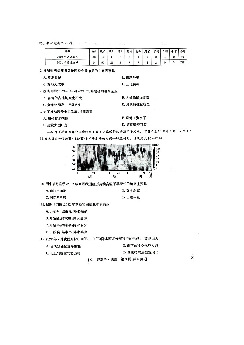 江西省南昌市等5地2023-2024学年高三上学期开学地理试题第3页