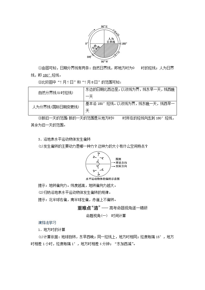 2024届高考地理一轮总复习第二章宇宙中的地球第三节地球自转及其地理意义教师用书第3页