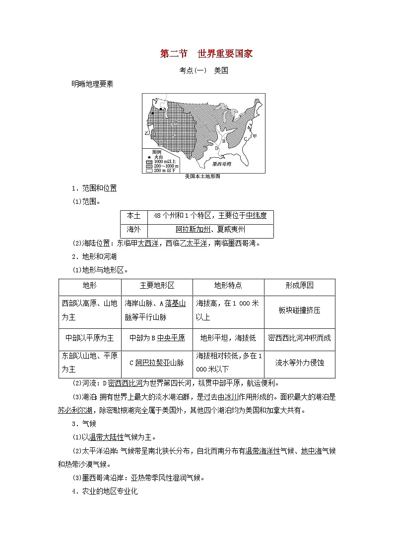2024届高考地理一轮总复习第十九章世界地理第二节世界重要国家教师用书第1页