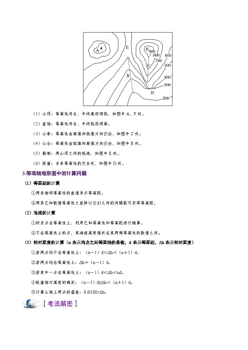 解密01 等高线地形图的判读（讲义）-【高频考点解密】2022年高考地理二轮复习讲义+分层训练（全国通用）第3页